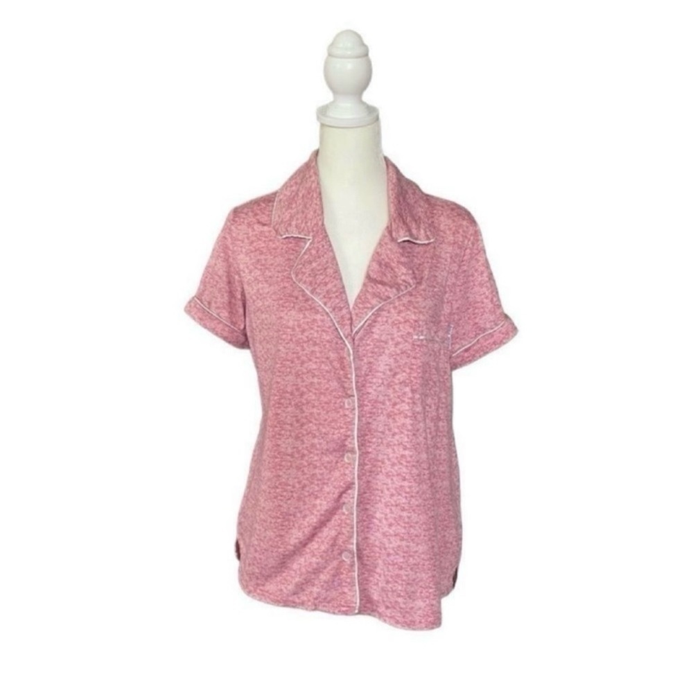 Nine West Sleepwear Pink & White Trim Button Down Short Sleeve Top Sz Large - Picture 1 of 10